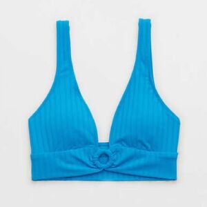 Aerie Elite Blue Wide Rib Longline Plunge Ring Bikini Top